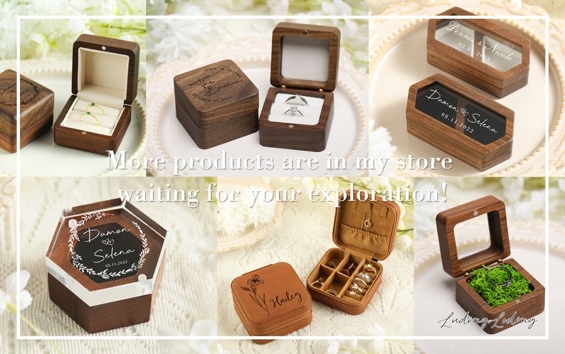 Personalize Double Slot Ring Box with Glass Lid, Wooden Ring Box, Engrave Wooden Ring Box, Ring Box for Proposal, Wedding imagem 10