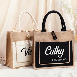 Custom Name Tote Bag, Bridesmaid Gift Bag, Wedding Favors, Monogram Beach Bag, Hen's Party Gift, Personalise Travel Burlap Bag,Bachelor Gift Bild 2