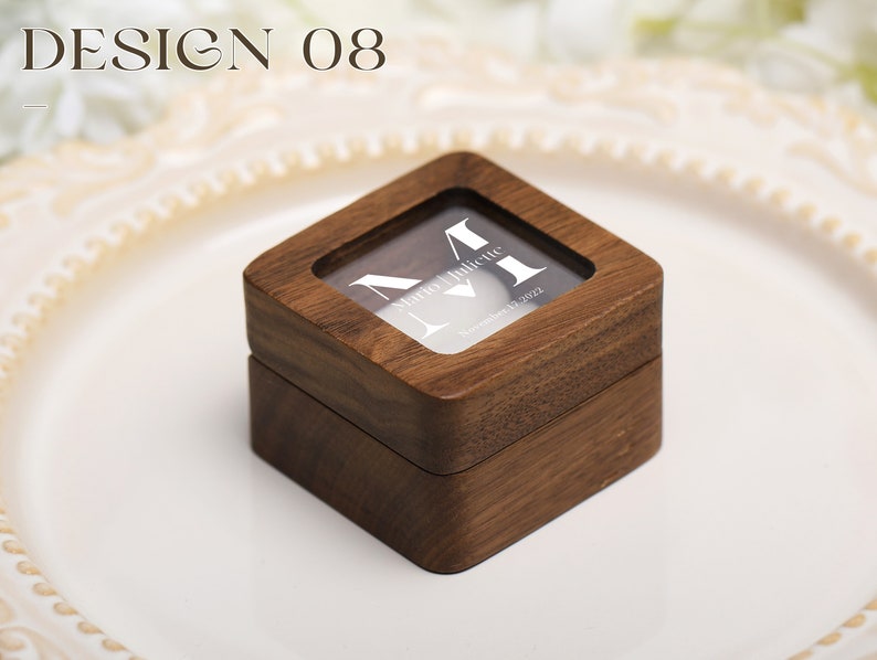 Personalize Double Slot Ring Box with Glass Lid, Wooden Ring Box, Engrave Wooden Ring Box, Ring Box for Proposal, Wedding image 3