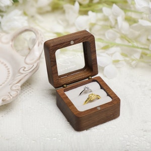 Personalize Double Slot Ring Box with Glass Lid, Wooden Ring Box, Engrave Wooden Ring Box, Ring Box for Proposal, Wedding 画像 2