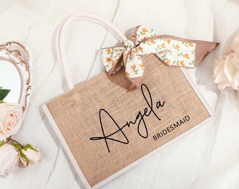 Bolsas de arpillera personalizadas, bolso de mano personalizado, bolsa de regalo de dama de honor, favores de boda, fiesta de gallinas, bolsa de viaje personalizada, regalo de Navidad para ella