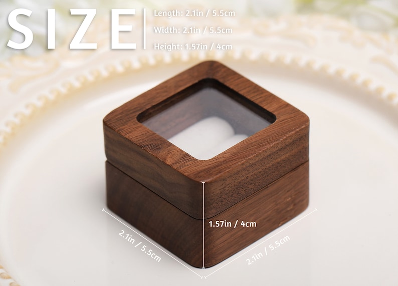 Personalize Double Slot Ring Box with Glass Lid, Wooden Ring Box, Engrave Wooden Ring Box, Ring Box for Proposal, Wedding image 8