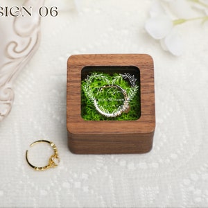 Retro Square Ring Box with Glass Lid, Personalize Wooden Ring Box with Moss Lining, Ring Box for Wedding, Engagement Wood Ring Holder image 7