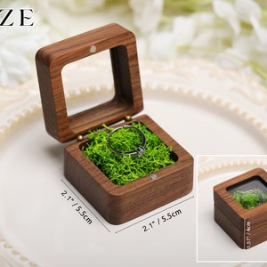 Retro Square Ring Box with Glass Lid, Personalize Wooden Ring Box with Moss Lining, Ring Box for Wedding, Engagement Wood Ring Holder image 10