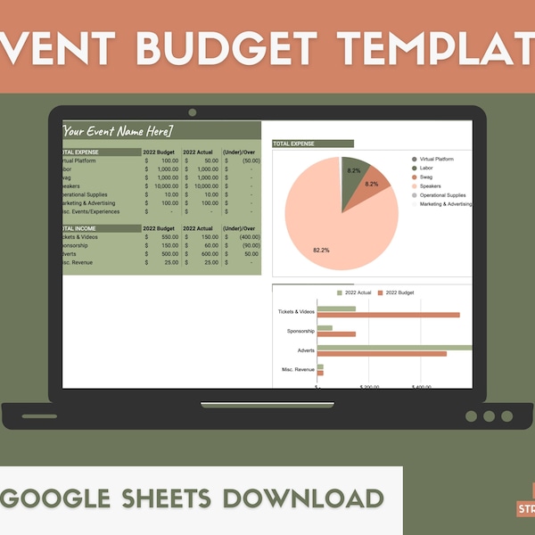 Event Budget Spreadsheet | Virtual Event Budget Spreadsheet | Google Sheets Budget Template | Event Planner Budget