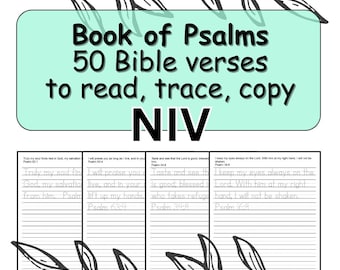 Psalmy NIV – książka do przepisywania, śledzenie fragmentów Pisma Świętego, nauka pisma w domu (cyfrowy plik PDF)