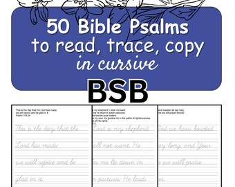 Książka do przepisywania wersetów biblijnych BSB, 50 Psalmów, pismo odręczne dla początkujących (plik PDF w wersji cyfrowej)