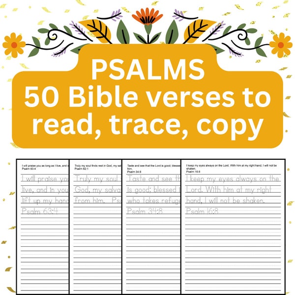 Psalms Copywork Book - 50 NIV Bible verses - scripture tracing - scripture handwriting - Homeschool Copy Work - Psalms to trace - Digital