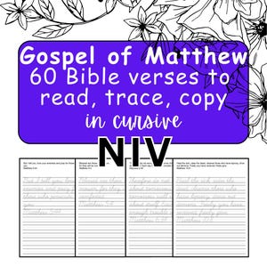 Cursive Copywork - Gospel of Matthew - 60 NIV Bible verses - scripture handwriting - Homeschool Copy Work - tracing - Digital
