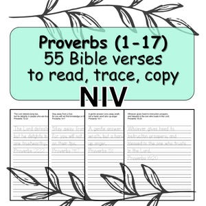 Proverbs 1-17 Copywork Book, 55 NIV Bible Verses, Beginner Handwriting (Digital PDF)