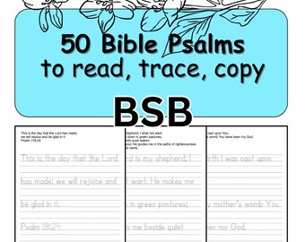 Książka do przepisywania wersetów biblijnych BSB, 50 Psalmów w kropkowanym alfabecie podstawowym – pismo odręczne dla początkujących (plik PDF w wersji cyfrowej)