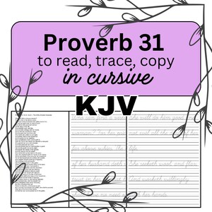 Cursive Copywork Book - Proverb 31 KJV Bible verses - scripture tracing - scripture handwriting - Homeschool Copy Work -  Digital
