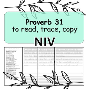 Proverbs 31 NIV Copywork Book, Beginner Handwriting (Digital PDF)