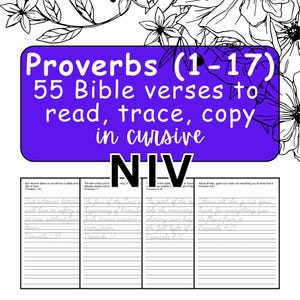 Cursive Bible Verse Copywork, Proverbs NIV, Handwriting Practice (Digital PDF)