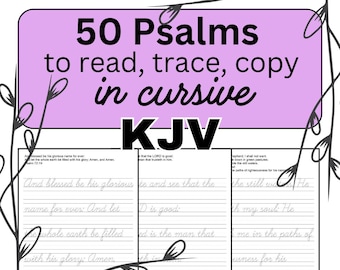Książka do przepisywania pisma odręcznego, 50 Psalmów KJV, nauka pisma odręcznego w domu (plik PDF w wersji cyfrowej)