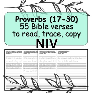 Proverbs 17-30 Copywork Book, NIV Bible Verses, Beginner Handwriting (Digital PDF)