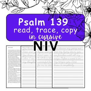 Cursive Copywork Book - Psalm 139 NIV Bible verses - primary dotted tracing - scripture handwriting - Homeschool Copy Work -  Digital
