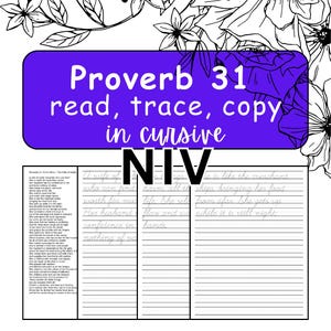 Cursive Copywork Book - Proverb 31 NIV Bible verses - scripture tracing - scripture handwriting - Homeschool Copy Work -  Digital