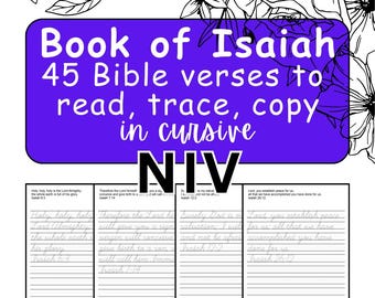 Cursive Copywork Book, Isaiah NIV Bible Verses, Homeschool Handwriting (Digital PDF)