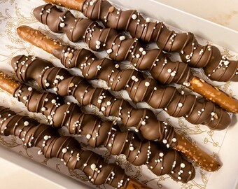 Chocolate Caramel Pretzels - Party Favors - Wedding Dessert - Birthday Treats - Dessert Table Sweets - Chocolate Dipped Pretzel Rods