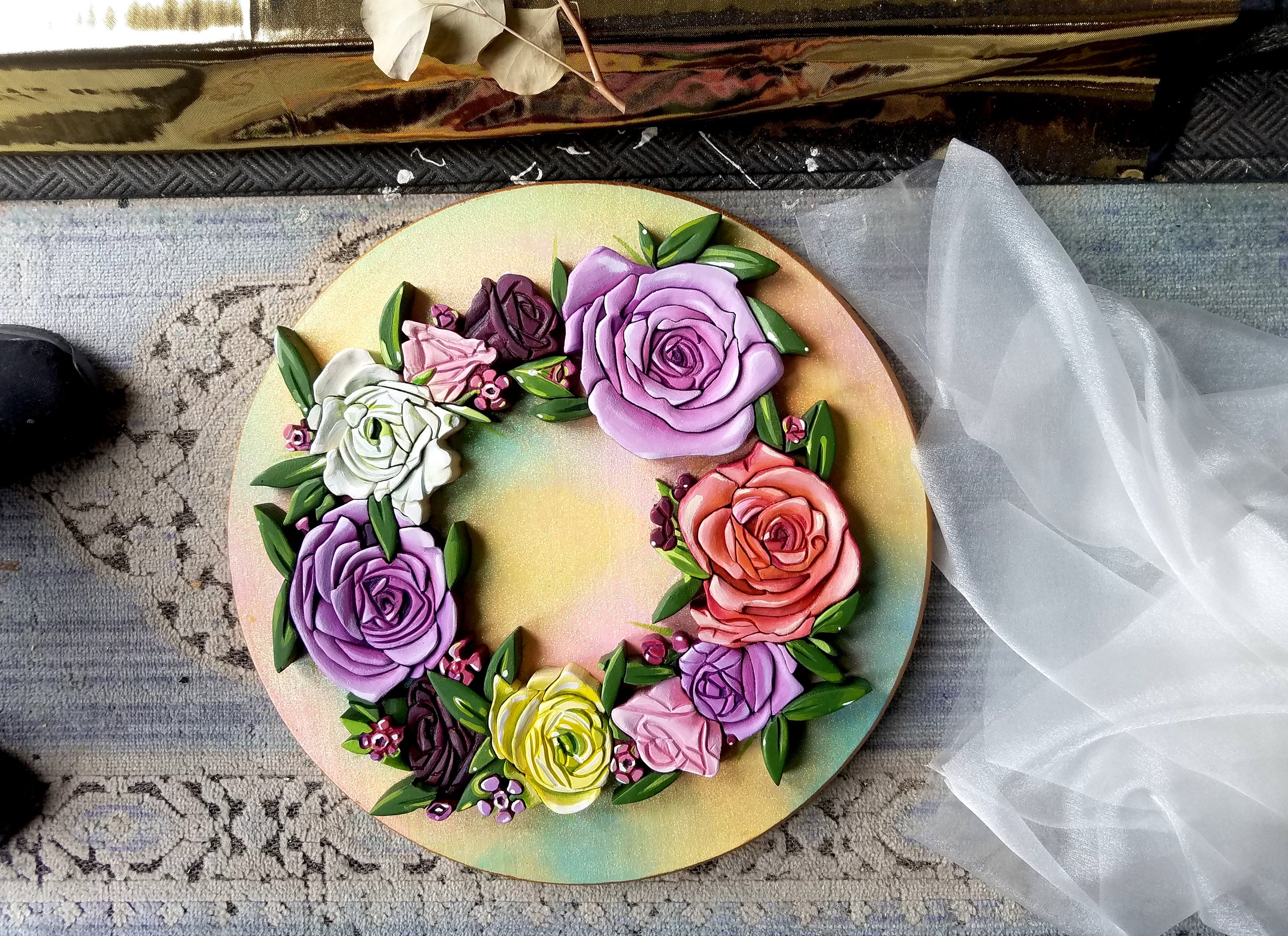 Summer Wooden Flower Crown/boho Rose Wood Head Piece Wall Art/ Flower ...