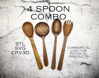 Cuillères en bois - Wood Spoon Cnc Combo - Fichiers numériques - Ustensile de cuisine SVG - Cuillère SVG -