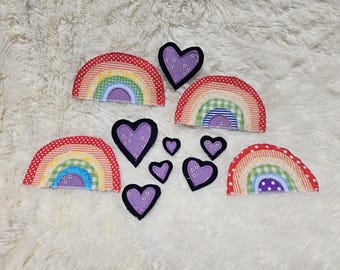 Rainbow Heart Patch – Upcycled Denim Sew-On Applique – Visible Mending Art