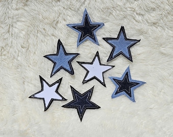 Embroidered Denim Star Patch – Upcycled Fabric Sew-On Applique – Visible Mending Art
