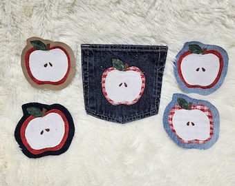 Embroidered Apple Patch – Upcycled Denim Visible Mending Applique