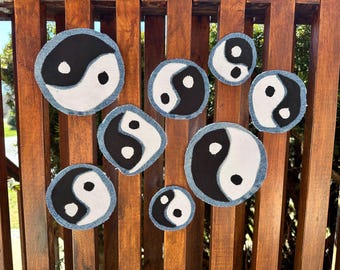 Hippy Ying Yang Patch - Handgemachter spiritueller Frieden Tasche Gestickter Upcycled Denim Stoff Aufnäher