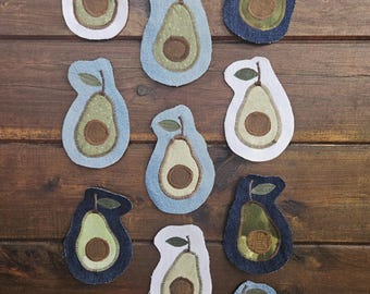 Avocado Patch – Embroidered Upcycled Denim Applique, Visible Mending Art