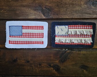 American Flag Patch – Upcycled Denim Applique, Visible Mending Stitching Art