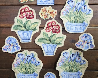 Embroidered Flower Vases Patch – Upcycled Denim Applique, Visible Mending Art