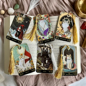 Intuitively Picked Cat Tarot Card Bookmarks w Tassel | Cat Artwork | Funny Cute Muse | with Mystery Sticker | Tarot Reading | FREE SHIPPING