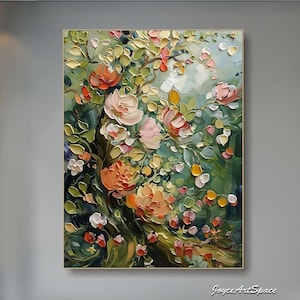 Abstract Floral Oil Painting on Canvas Original Vintage Wall Art Large 3d Texture Wall Art Bedroom Wall Art Floral Wall Art Green Wall Art