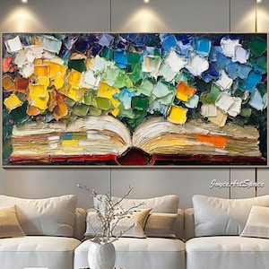 Abstract Oil Painting Original Colorful Impasto Living room Wall Art Large Open Book Framed Canvas Wall Decor Modern 3D Textured wall art