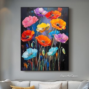 Original Floral Oil Painting Oversized 3D Textured Wall Art Minimalist Colorful Wall Decor Framed Bedroom Wall Art Unique Nature Canvas Art