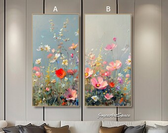 Large Flower Painting on Canvas Modern Wall Art Abstract Floral Oil Painting Textured Painting Living Room Wall Art Set of 2 Flower Painting