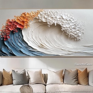 Large Colorful Abstract Wall Art Impasto Ocean Waves Oil Painting Bed Room Wall Art 3d Textured Canvas Art Acrylic Painting Modern Wall Art