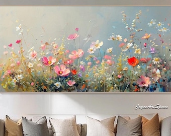 Original Enchanting Flower Painting on Canvas Flower Abstract Oil Painting Textured Oil Painting Living Room Wall Art Hand-painted Painting