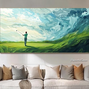 Large Golf Sports Wall Art Original Abstract Oil Painting on Canvas Green Wall Art Texture Wall Art Modern Living Room Wall Art Oil Painting