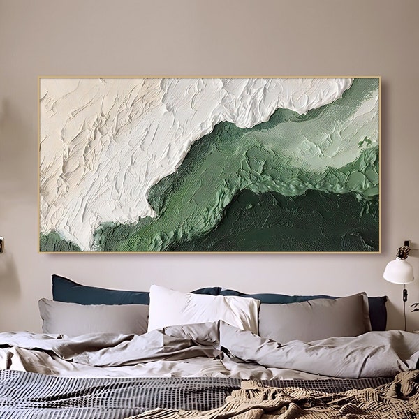 Large Sea Canvas Oil Painting Handmade Sea Landscape Abstract White Wave Painting Textured Painting green textured wall art Custom Painting