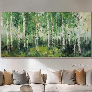 Textured Wall Art Abstract Green Tree Living room Wall Decor Handmade Neutral Minimalist forest Wall Art Original Spring Nature Oil Painting