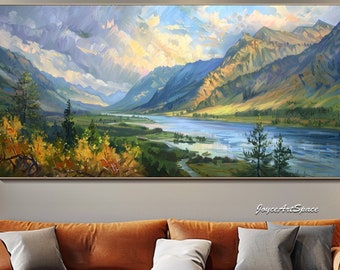 Original Landscape Painting on Canvas Abstract Scenery Oil Painting Living Room Wall Art Modern 3D Textured Wall Art Extra Large Wall Art