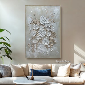 Textured Flower Painting on Canvas  Original  Abstract  Painting Floral Painting on Canvas Large beige Wall Art Modern Custom  fashion Decor