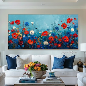 Floral Wall Art Original Flower Painting on Canvas Textured Wall Art Abstract Oil Painting Living Room Wall Art Colorful Acrylic Paintings
