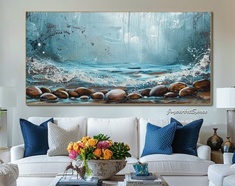 Strukturiertes Ölgemälde auf Leinwand, Original abstraktes blaues Ölgemälde, großes Wohnzimmer, Wandkunst, individuelles Geschenk, Gemälde, minimalistische blaue Wandkunst