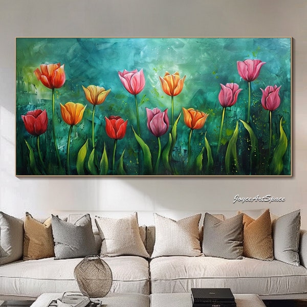 Original Enchanting Flower Painting on Canvas Abstract Green Oil Painting Textured Oil Painting Living Room Wall Art Hand-painted Painting