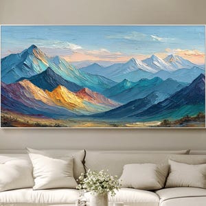 Mountain Painting On Canvas Original Framed Wall Art Abstract Textured Painting Unique Nature Wall Art Impasto Painting Living room Wall Art