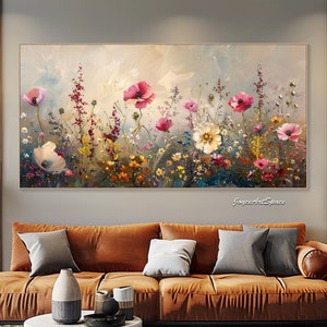 Peinture de grandes fleurs sur toile Art mural moderne Peinture à l'huile abstraite Peinture à l'huile texturée Art mural de salon Peinture de fleurs roses et blanches image 1